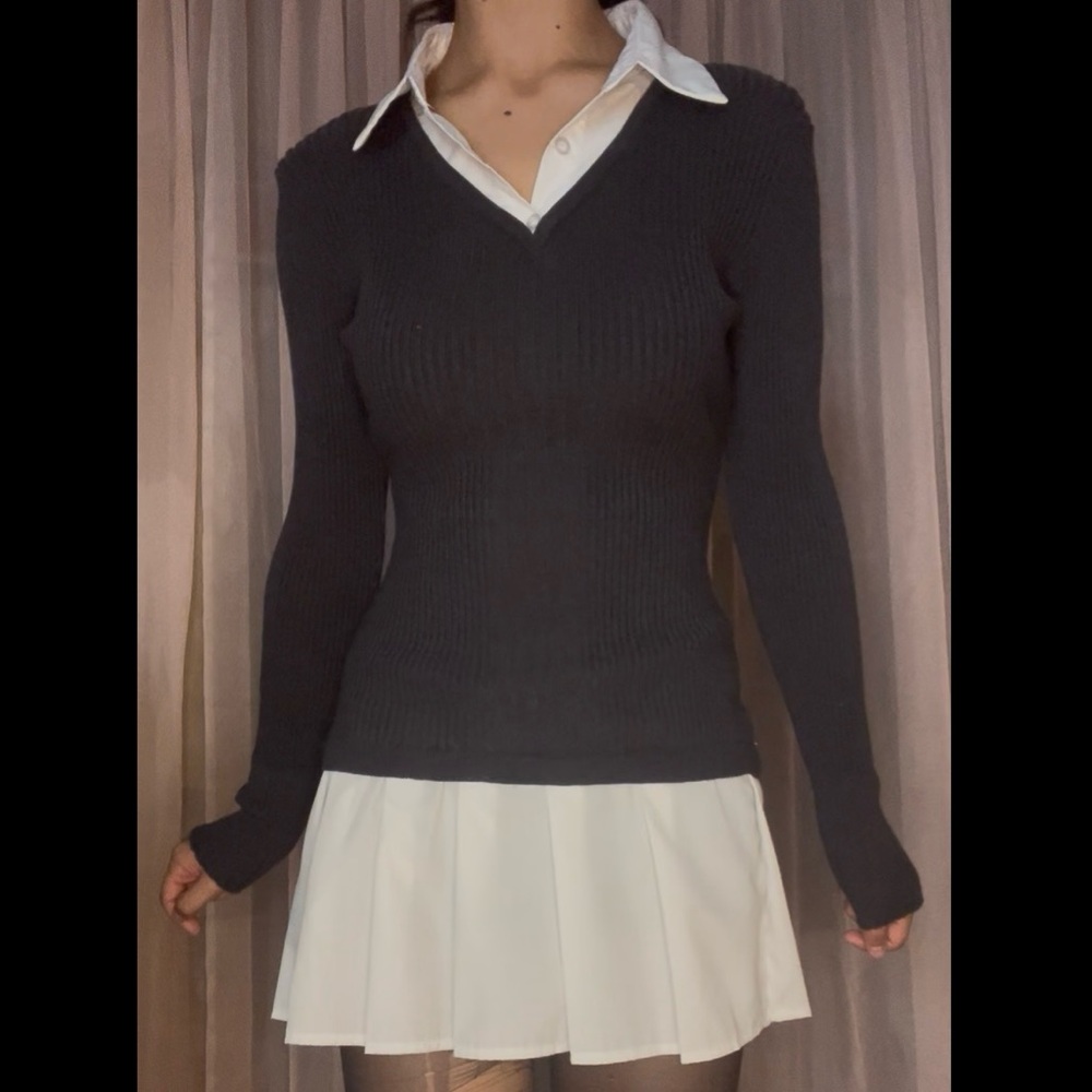 Fenity Black and White Ribbed Top